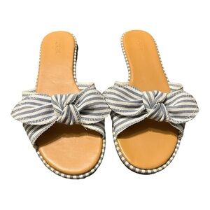 J. Crew Striped Bow Slide Sandals Nautical Flats Size 10